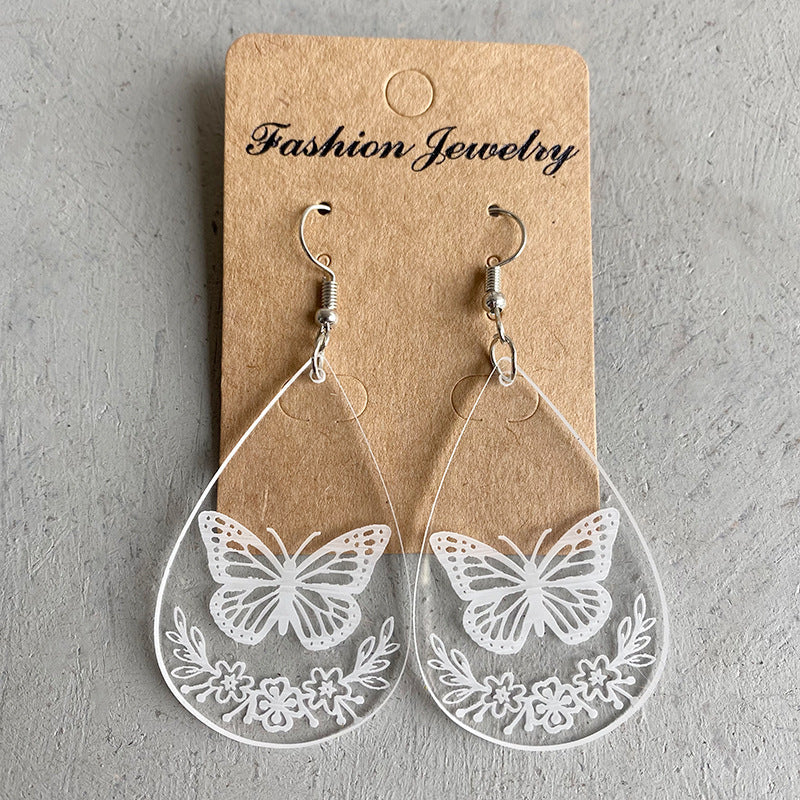 Wholesale 3pcs Transparent Acrylic Water Drop Bee Butterfly Laser Marking Popular Personality Earrings